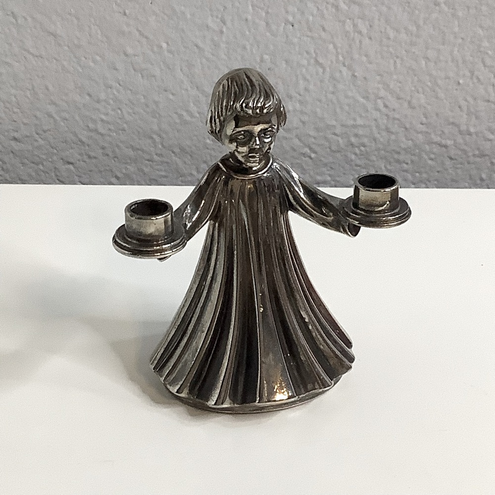 Vintage Metal Dual Candle Holders Choir Alter Boy Angel Candlestick Holder